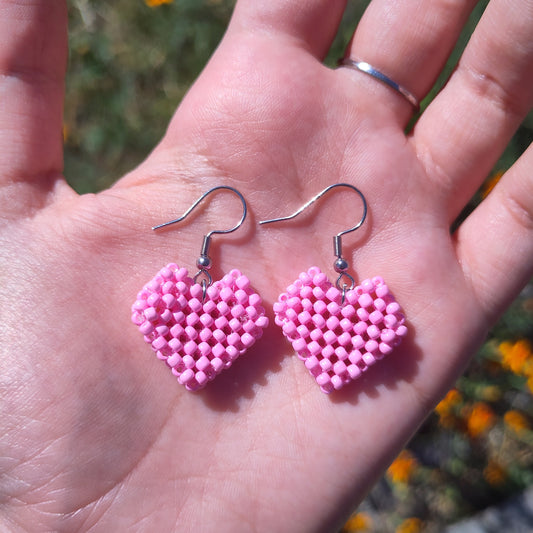 BOUCLES D'OREILLES - MINIS CŒURS ROSE