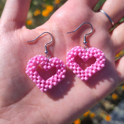 BOUCLES D'OREILLES - CŒURS ROSE