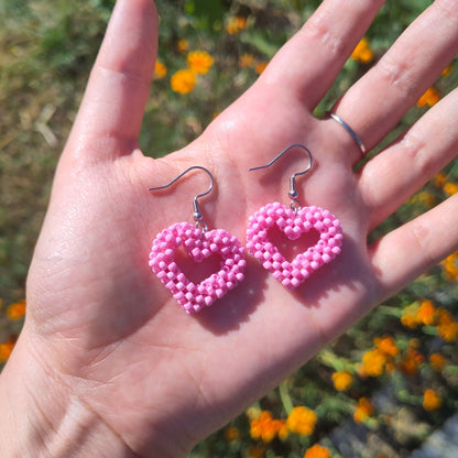 BOUCLES D'OREILLES - CŒURS ROSE