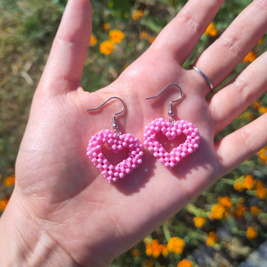 BOUCLES D'OREILLES - CŒURS ROSE
