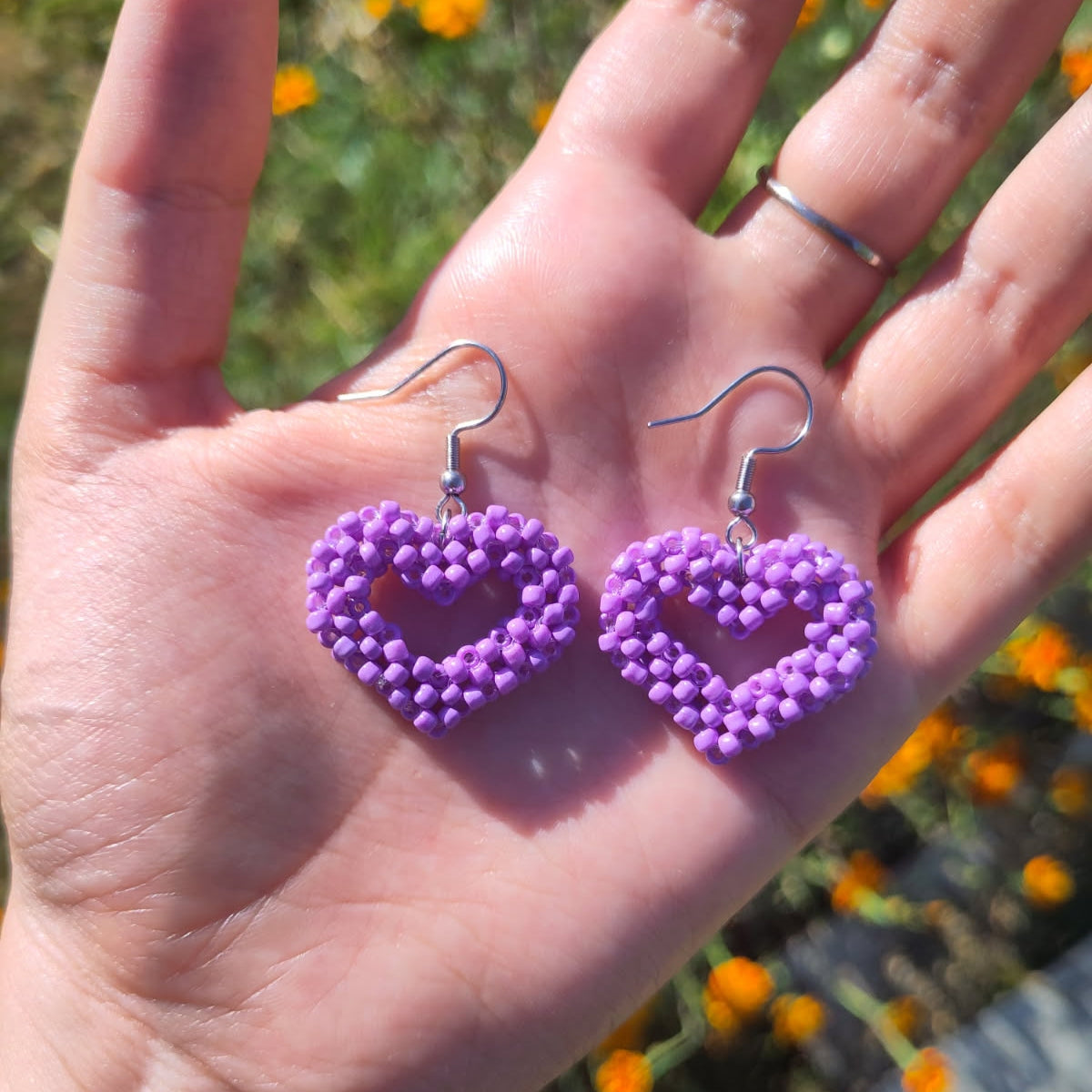 BOUCLES D'OREILLES - CŒURS VIOLET